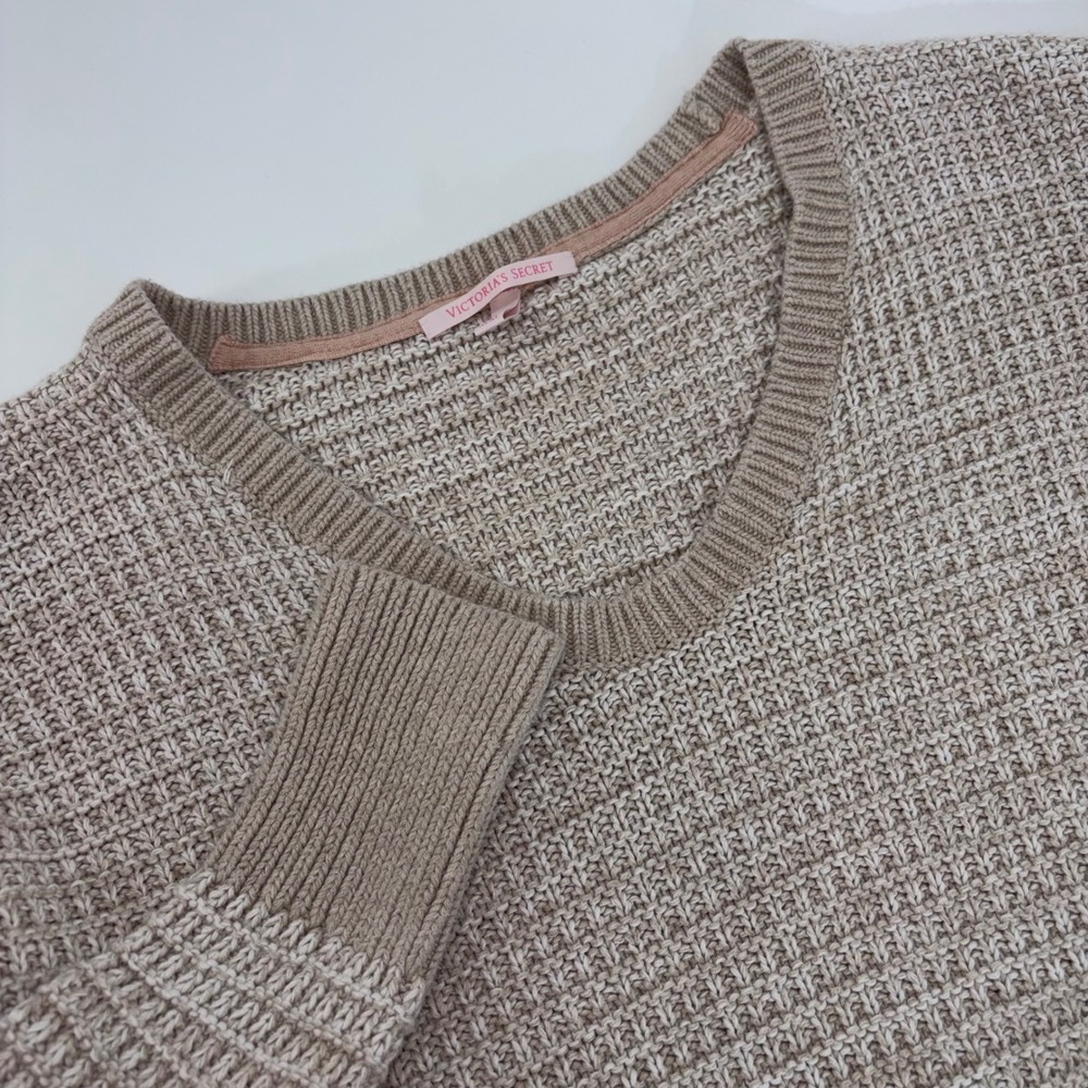 Victorias Secret Womens Tan Marled Cotton V-Neck Textured‎ Knit Sweater Size M